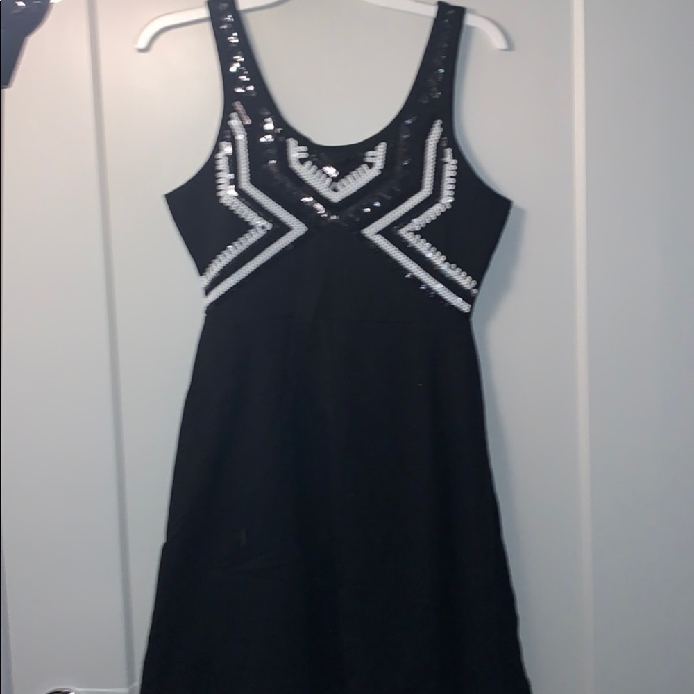 Express Sequin Flare Black Dress Size Medium